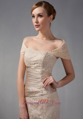 Mermaid Off The Shoulder Lace Champagne Prom Dress