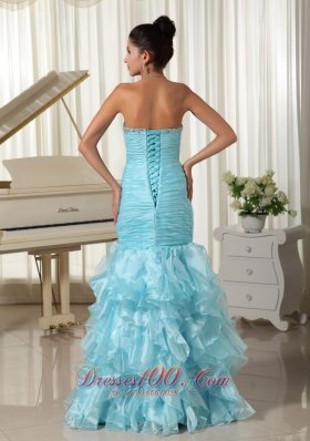 Mermaid Blue Ruched Prom Dress 2013 Layered Ruffles