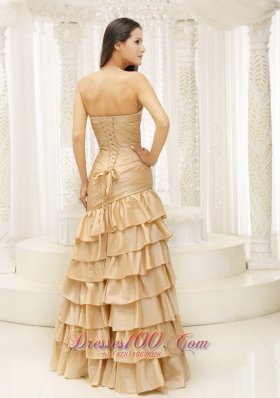 Ruffled Layers Mermaid Champagne Prom Dress Ruched