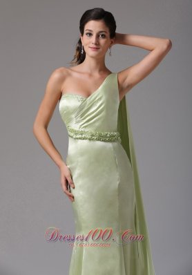 Watteau Yellow Green One Shoulder Prom Dress