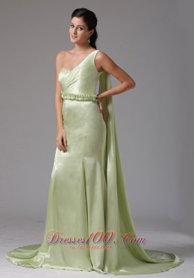 Watteau Yellow Green One Shoulder Prom Dress