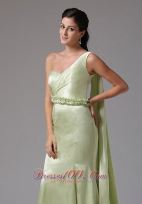 Watteau Yellow Green One Shoulder Prom Dress