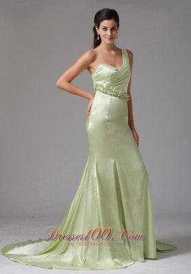 Watteau Yellow Green One Shoulder Prom Dress