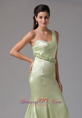 Watteau Yellow Green One Shoulder Prom Dress