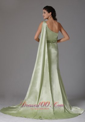 Watteau Yellow Green One Shoulder Prom Dress