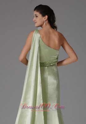 Watteau Yellow Green One Shoulder Prom Dress