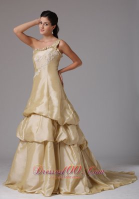 Layered One Shoudler Taffeta Prom Dress Court Train