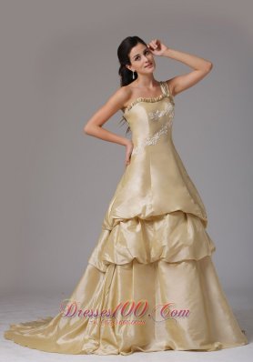 Layered One Shoudler Taffeta Prom Dress Court Train