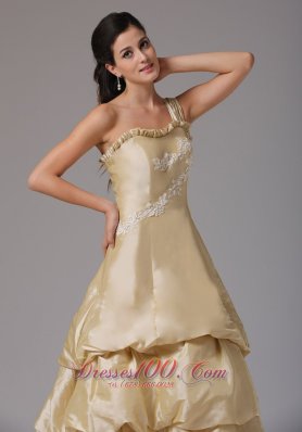 Layered One Shoudler Taffeta Prom Dress Court Train