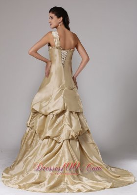 Layered One Shoudler Taffeta Prom Dress Court Train