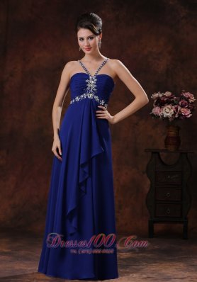 Beaded Straps Chiffon Royal Blue Prom Dress for Women