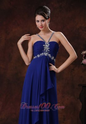 Beaded Straps Chiffon Royal Blue Prom Dress for Women