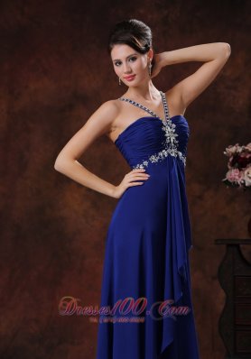 Beaded Straps Chiffon Royal Blue Prom Dress for Women