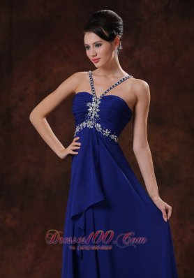 Beaded Straps Chiffon Royal Blue Prom Dress for Women