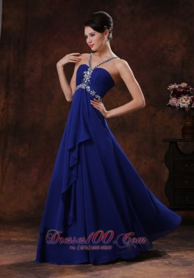 Beaded Straps Chiffon Royal Blue Prom Dress for Women