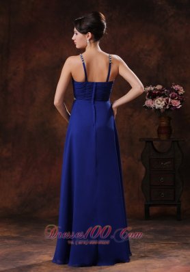 Beaded Straps Chiffon Royal Blue Prom Dress for Women