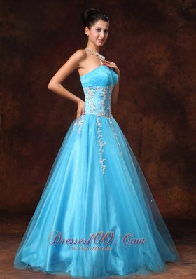 Baby Blue Applique Beads Prom Gown 2014 Sweetheart