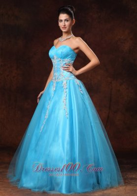 Baby Blue Applique Beads Prom Gown 2014 Sweetheart