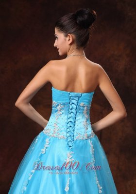 Baby Blue Applique Beads Prom Gown 2014 Sweetheart