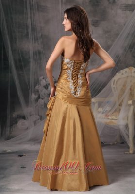 Ruffled Appliques Gold Mermaid Prom Dress Beaded