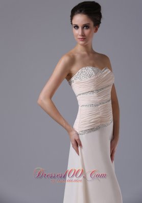 Beading Ruched Bodice Chiffon Champagne Prom Dress