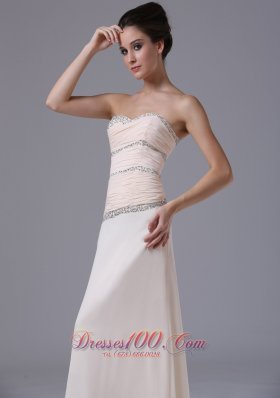 Beading Ruched Bodice Chiffon Champagne Prom Dress