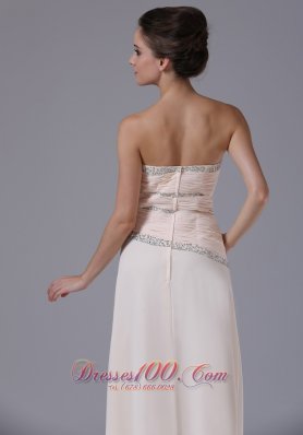 Beading Ruched Bodice Chiffon Champagne Prom Dress