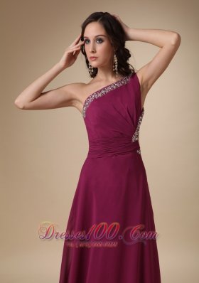 Burgundy One Shoulder Prom Evening Dress with Beads