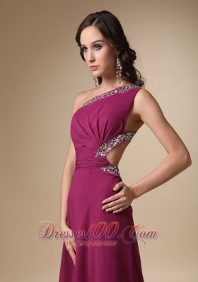 Burgundy One Shoulder Prom Evening Dress with Beads