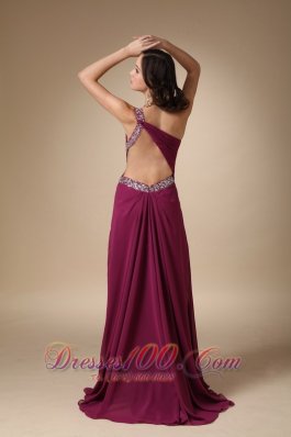 Burgundy One Shoulder Prom Evening Dress with Beads