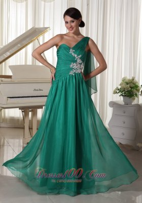 One Shoulder Turquosie Applique Prom Graduation Dress with Ribbons