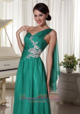 One Shoulder Turquosie Applique Prom Graduation Dress with Ribbons