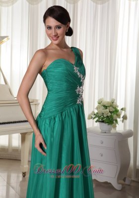 One Shoulder Turquosie Applique Prom Graduation Dress with Ribbons