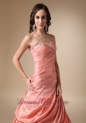 Pick-ups Watermelon Taffeta Beaded Dress For Prom Party