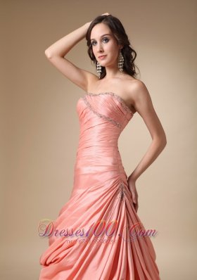 Pick-ups Watermelon Taffeta Beaded Dress For Prom Party