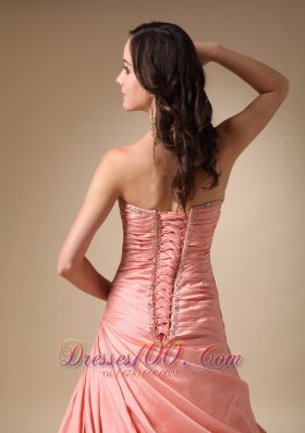 Pick-ups Watermelon Taffeta Beaded Dress For Prom Party