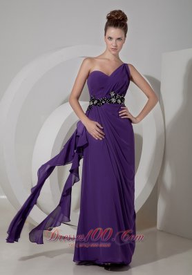 Purple One Shoulder Beads Sashed Prom Gown with Ruffles