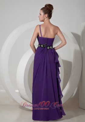 Purple One Shoulder Beads Sashed Prom Gown with Ruffles