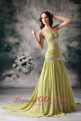 Mermaid Court Train Ruch Applique Decorate Prom Dress