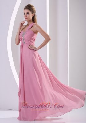 2013 Rose Pink Beadwork One Shoulder Prom Evening Dress