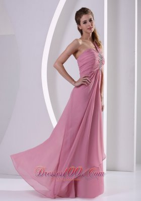 2013 Rose Pink Beadwork One Shoulder Prom Evening Dress