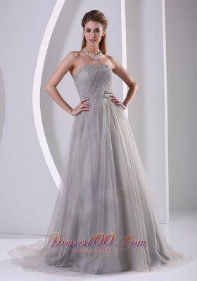 Tulle Gray Sweep Affordable Prom Dress Designers