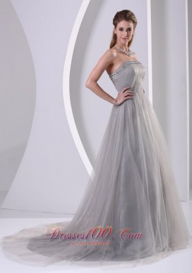 Tulle Gray Sweep Affordable Prom Dress Designers