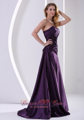 Eggplant Purple Handmade Flower Prom Dress with Beads