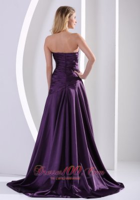 Eggplant Purple Handmade Flower Prom Dress with Beads