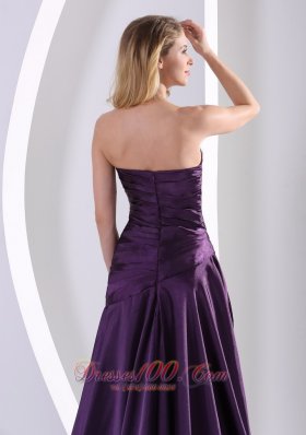 Eggplant Purple Handmade Flower Prom Dress with Beads