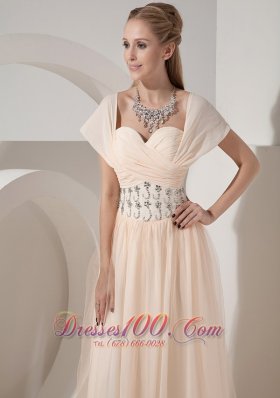 Cap Sleeves Chiffon Beaded Waist Mother Of The Bride Dress