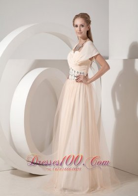 Cap Sleeves Chiffon Beaded Waist Mother Of The Bride Dress