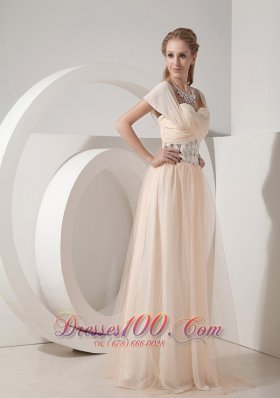 Cap Sleeves Chiffon Beaded Waist Mother Of The Bride Dress