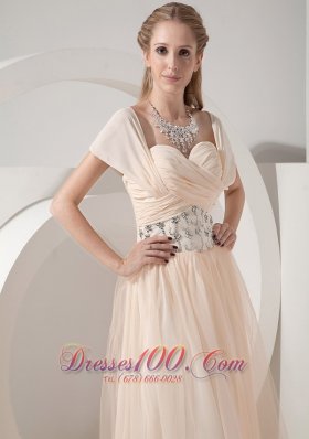 Cap Sleeves Chiffon Beaded Waist Mother Of The Bride Dress